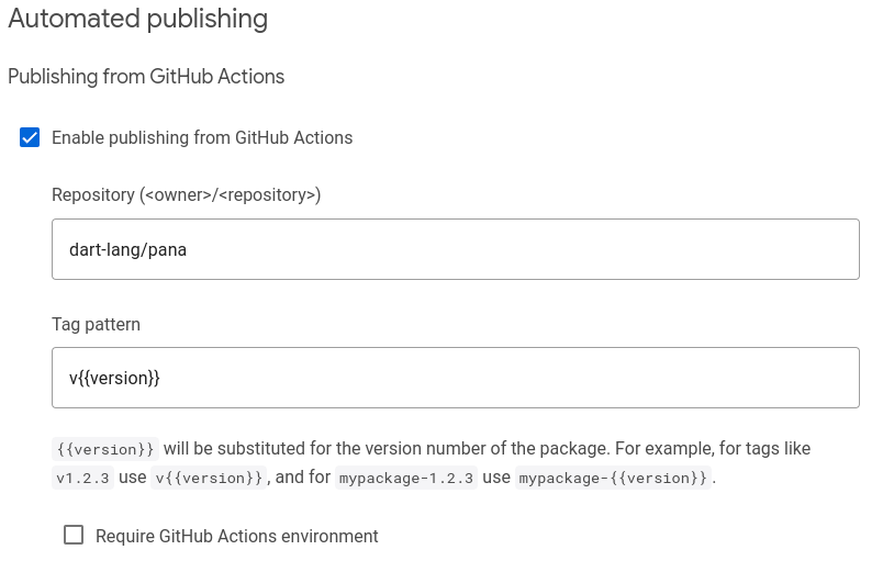 Configuration of publishing from GitHub Actions on pub.dev